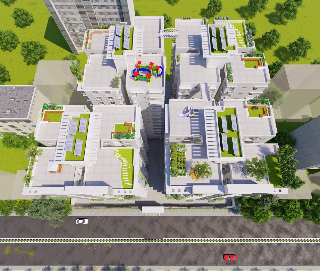 Rooftop garden and amenity area render at MRT Condominium, an ongoing flat project in Banasree